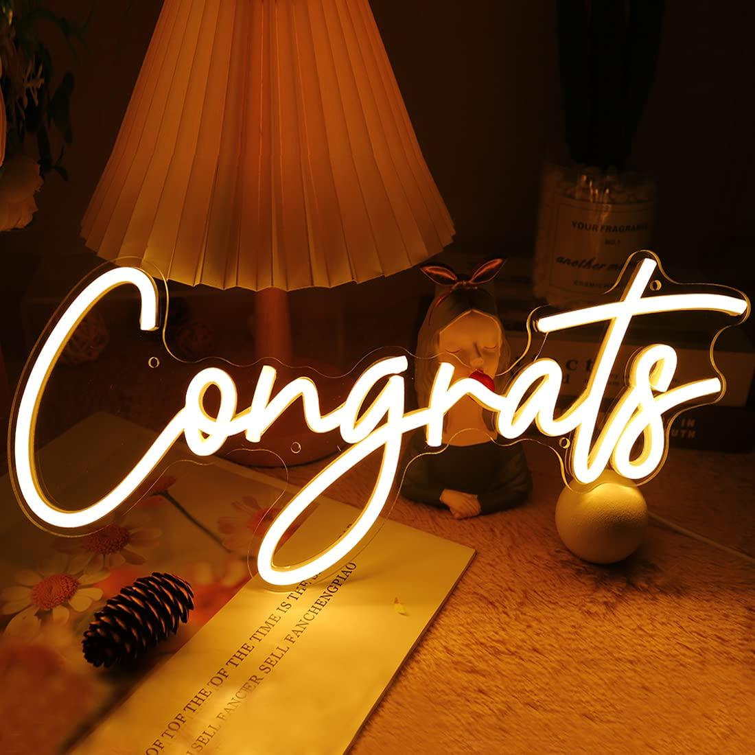 Neon Sign Party - Gratulacje Neonowy Znak USB Ściemnialna Lampa