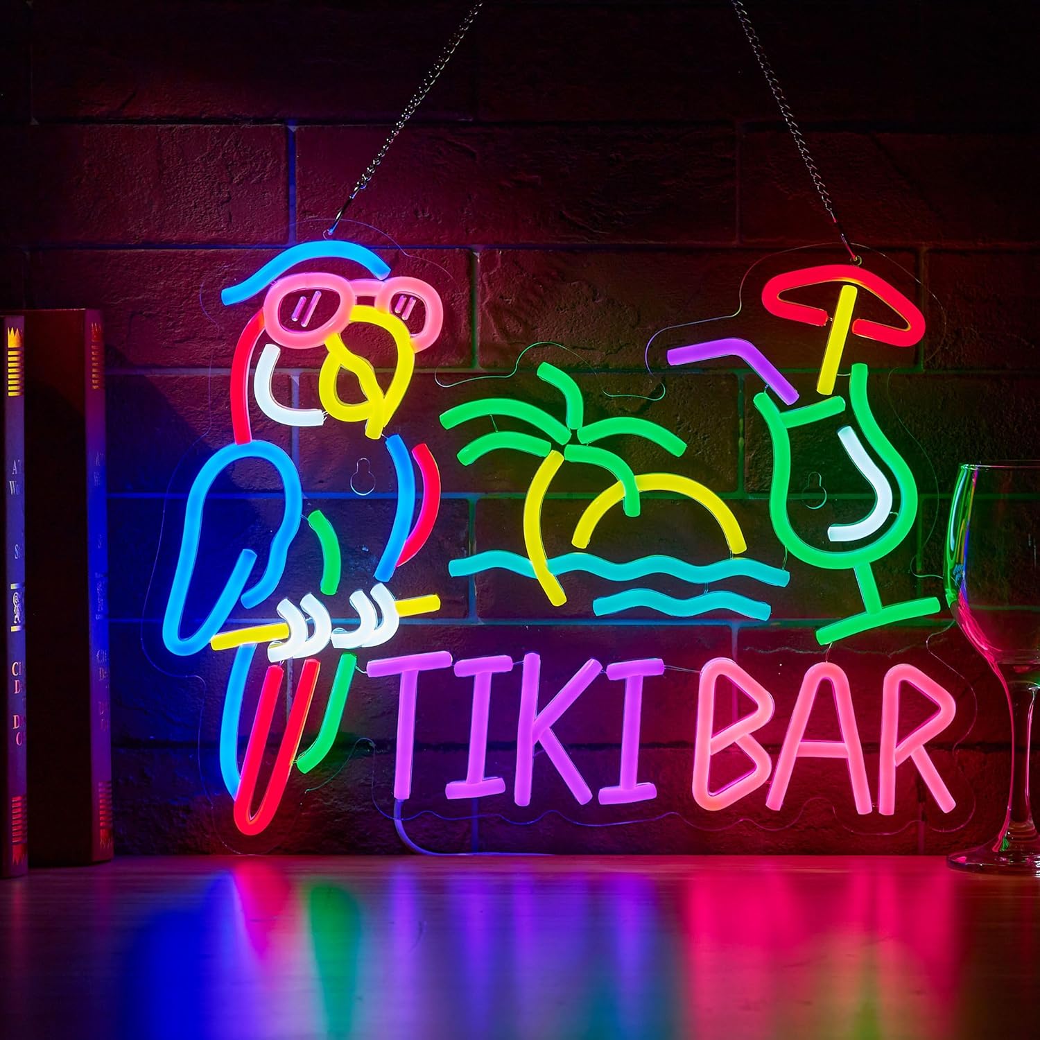 Neon Sign Party - Neonowy Znak Tiki Bar Papuga Palma